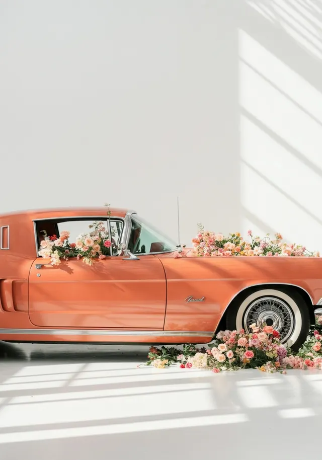 Floral Vintage Car Illustration