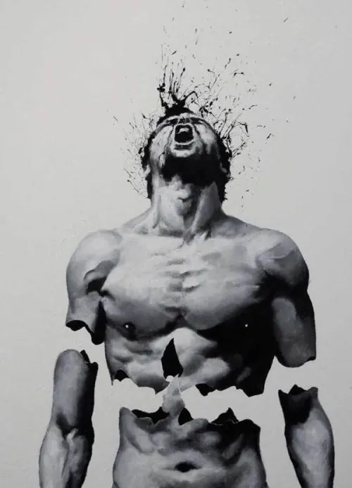 Exploding head monochrome torso illustration, minimal, monochrome, monochrome