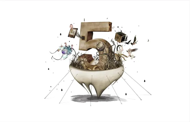 Abstract 3D Number 5 Illustration, 3d-render, abstract, muted