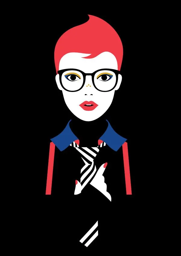 Stylized Portrait Illustration, flat, minimal, high-contrast