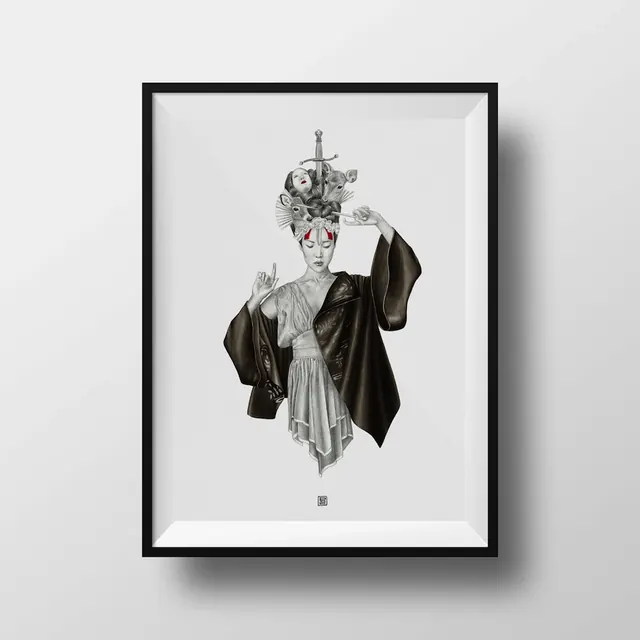 Monochrome Portrait Illustration, minimal, line-art, monochrome