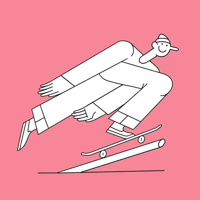 Pink skateboarder line illustration, illustrated, line-art, vibrant