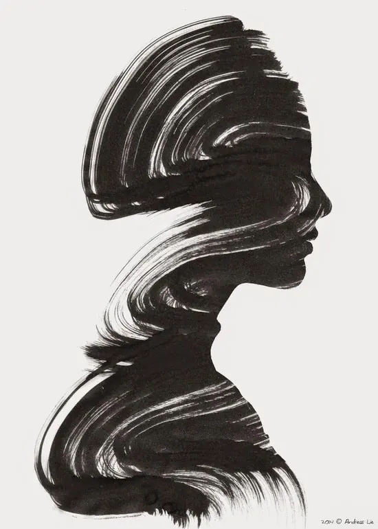 Abstract Calligraphic Stroke, minimal, organic, monochrome