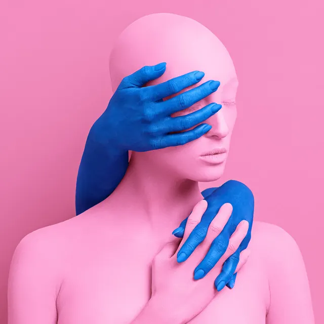 Pink and Blue Surreal Portrait, abstract, minimal, vibrant