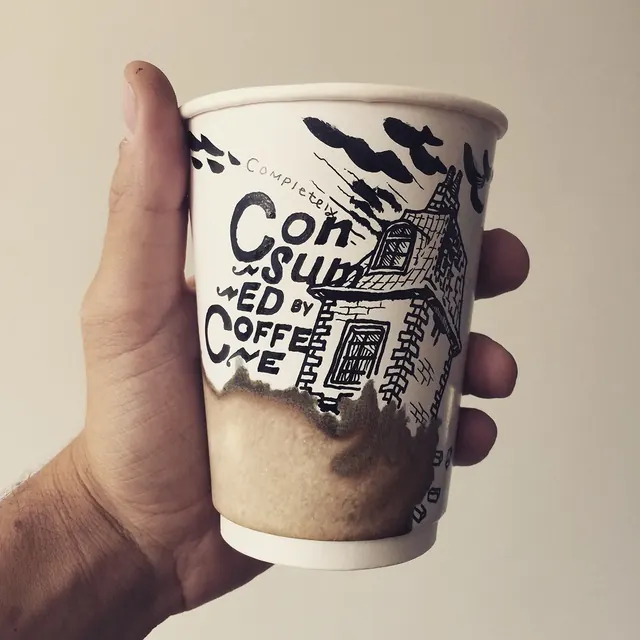 Hand-drawn Coffee Cup Illustration, line-art, organic, monochrome
