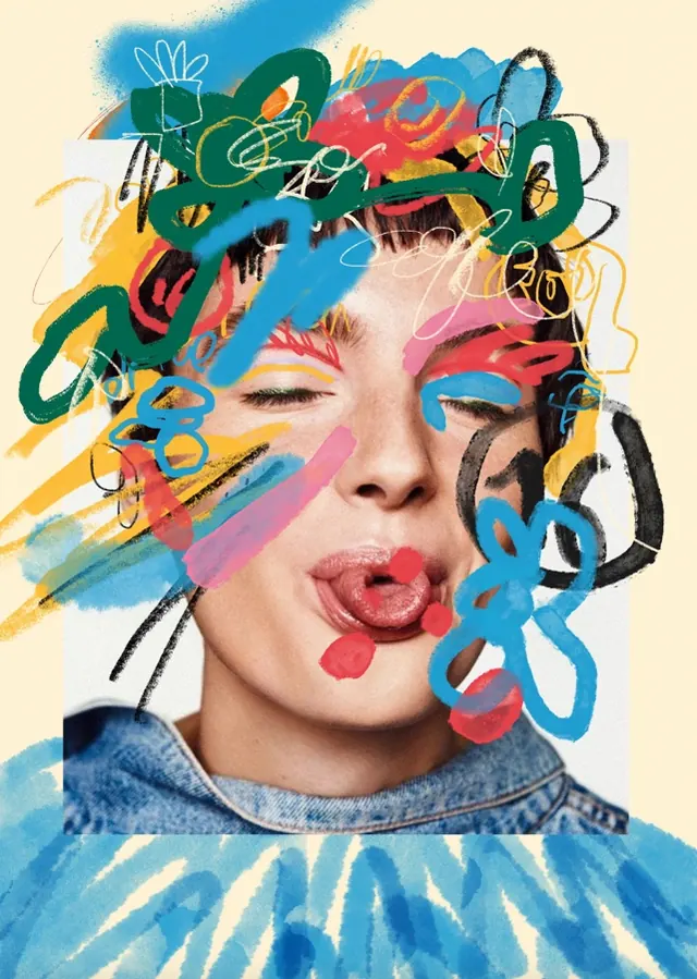Abstract Portrait Illustration, maximalist, abstract, vibrant