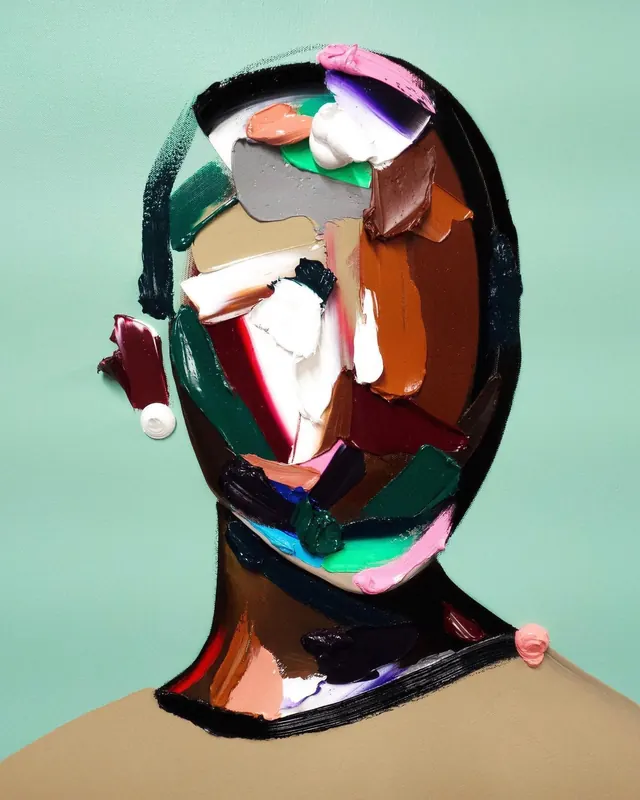 Impasto painted portrait head, illustrated, abstract, muted