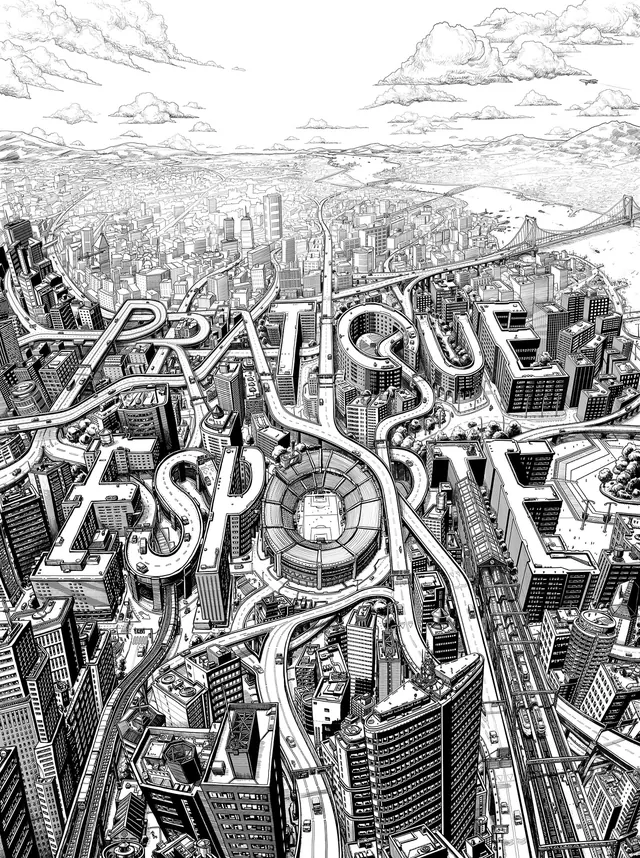 Abstract Cityscape Line Art, brutalist, line-art, monochrome