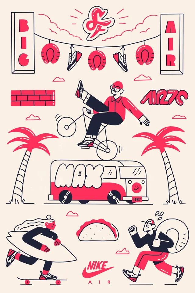Red and White Line Art Illustration, line-art, minimal, high-contrast