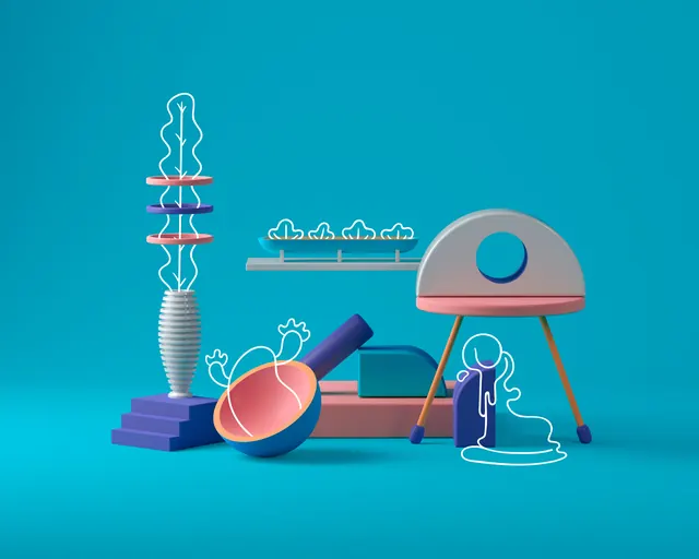 Abstract 3D Isometric Illustration, 3d-render, playful, vibrant