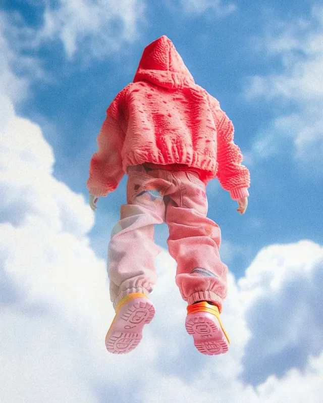 Floating Pink Streetwear Figure, playful, y2k, vibrant