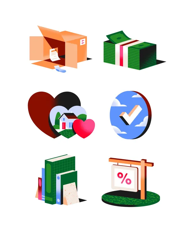 Spots for Rocket Money app icons (slide 1), illustrated, playful, vibrant