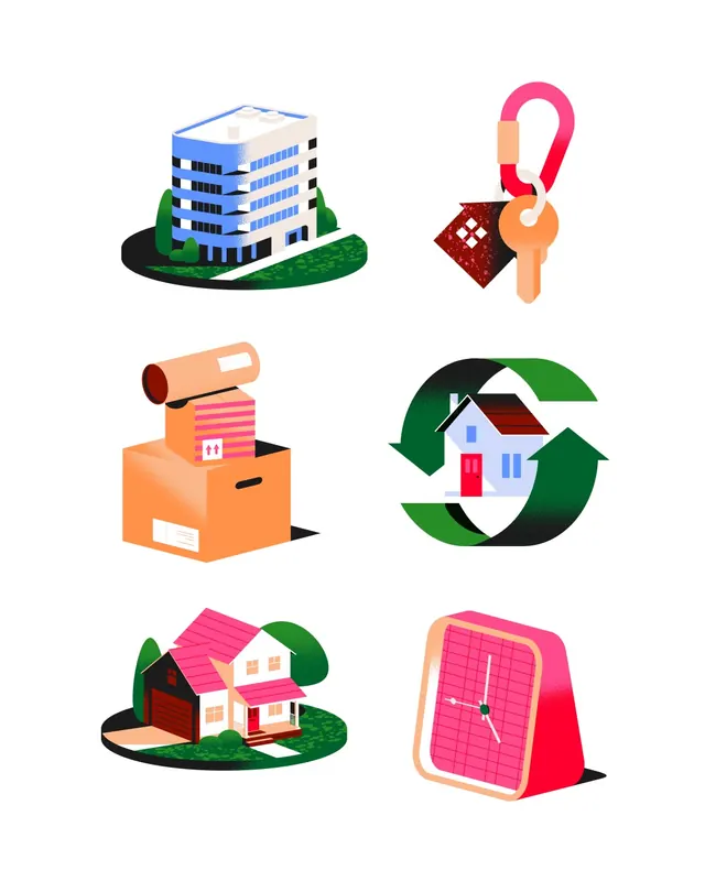 Spots for Rocket Money app icons (slide 2), illustrated, playful, vibrant