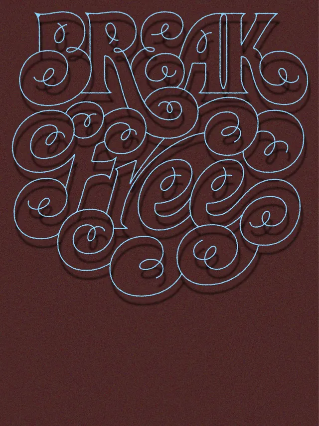 Break free spiral decorative lettering, illustrated, playful, cool