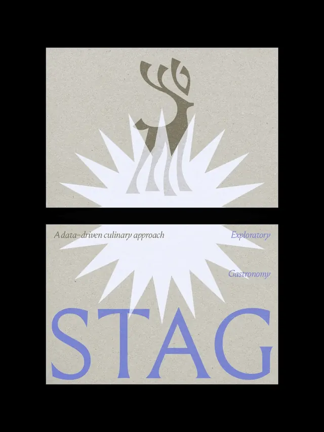 Stag identity and culinary brand mockups (slide 3), geometric, editorial, monochrome