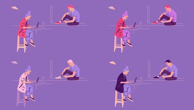 Abstract Illustration of People Working, minimal, flat, vibrant