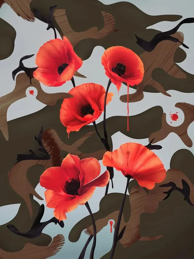 Red poppies botanical illustration, illustrated, organic, vibrant