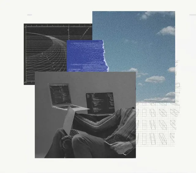 Technical Collage, abstract, retro, dark