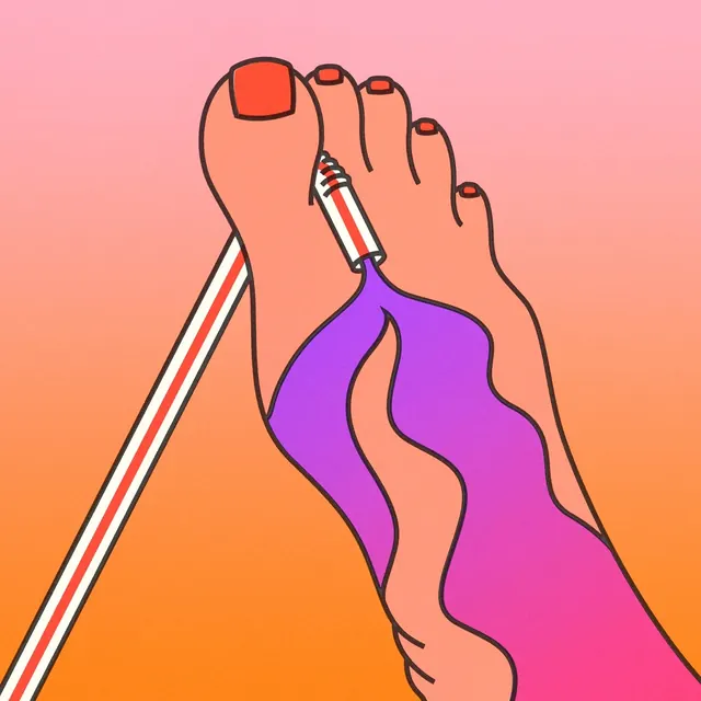 Surreal foot with straw illustration, illustrated, playful, vibrant