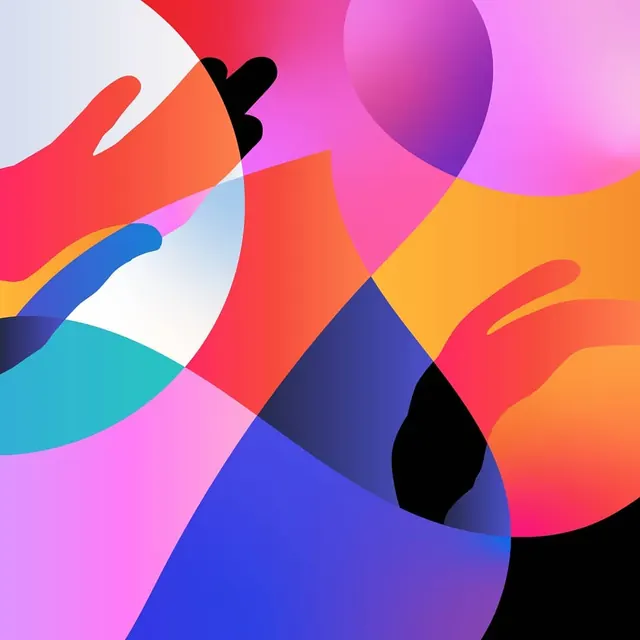 Overlapping hand shape illustration, illustrated, abstract, vibrant