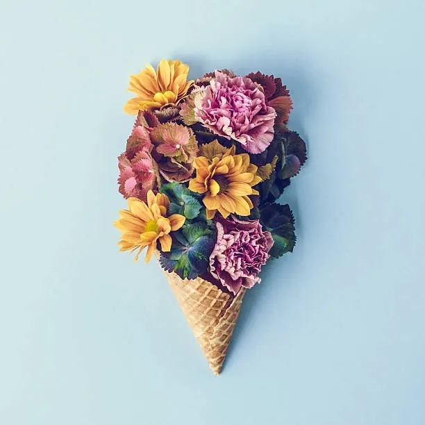 Floral Ice Cream Cone Illustration