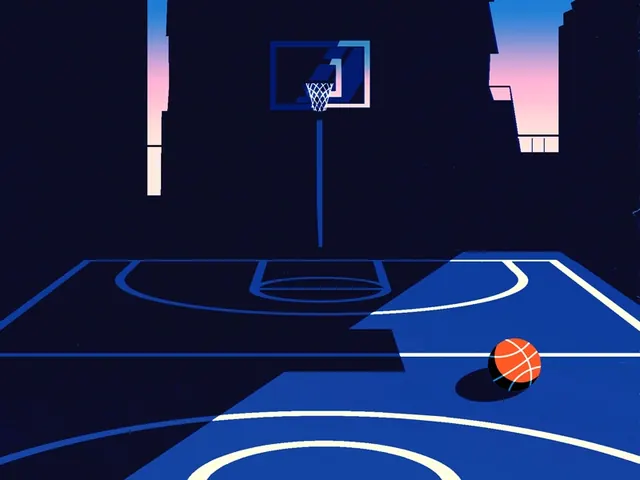 Stylized Basketball Court Illustration, flat, geometric, dark