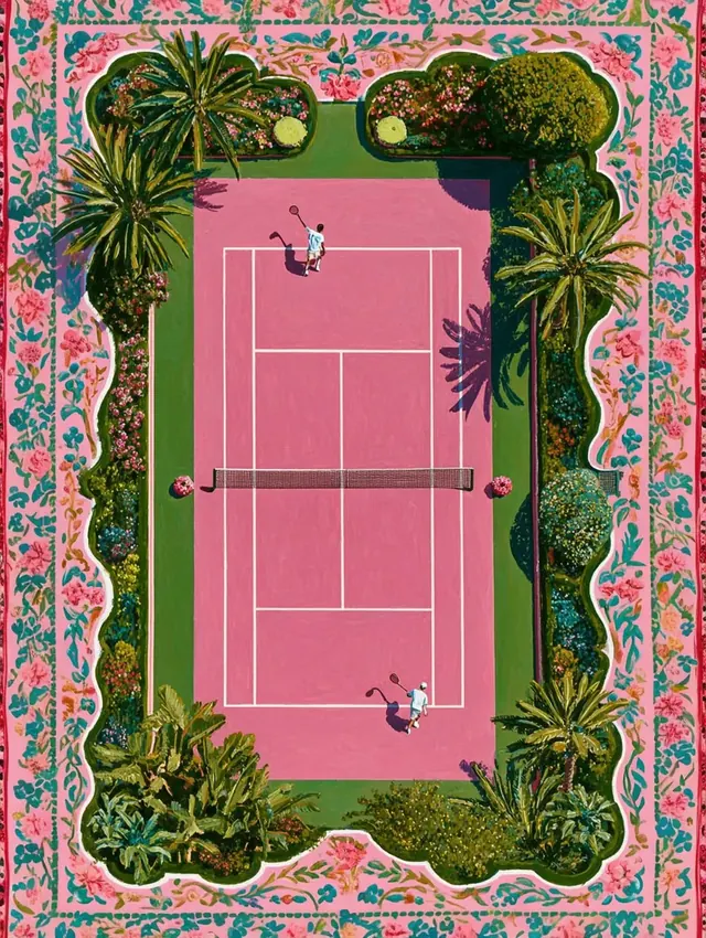 Tennis Court Illustrations, retro, organic, vibrant