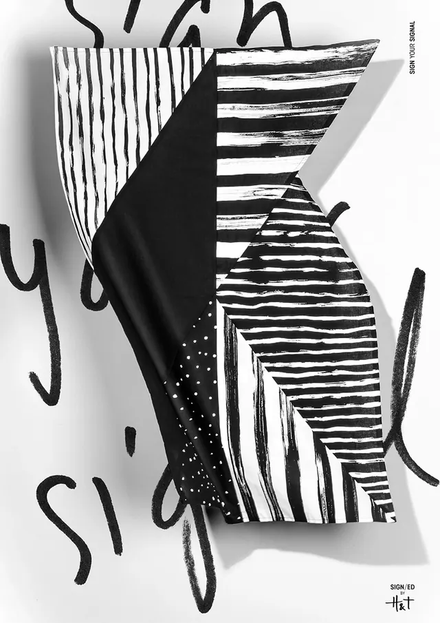 Hatsandtales sign flags composition, editorial, illustrated, monochrome