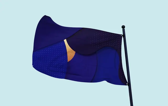 Waving flag with dotted pattern, illustrated, geometric, dark