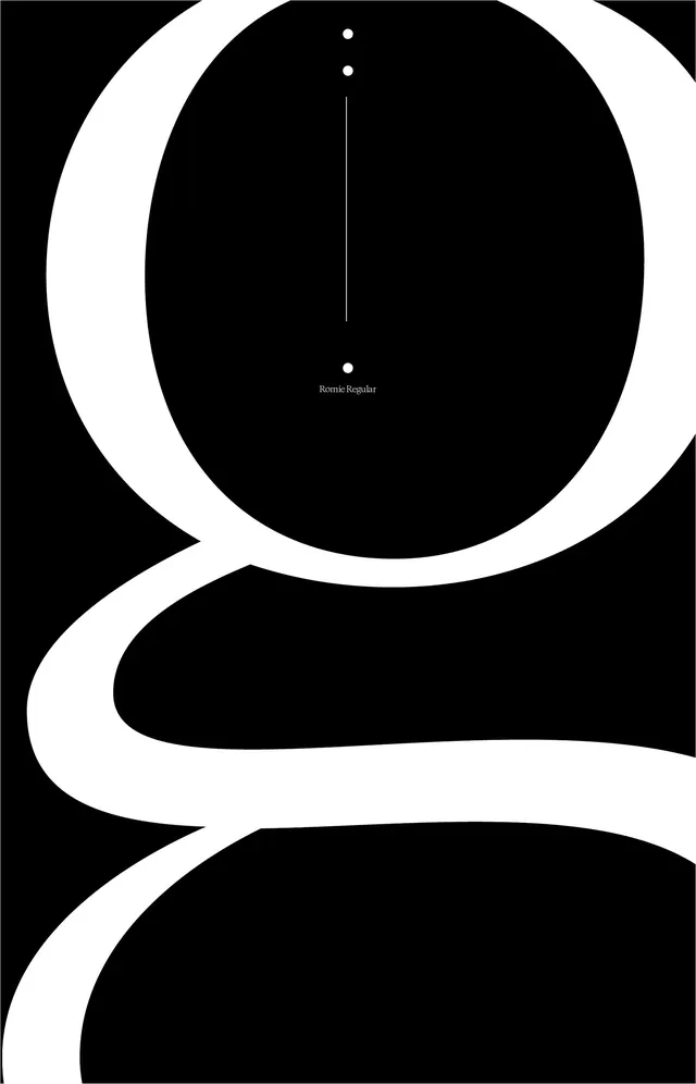 \"Romie Regular\" type specimen poster, minimal, typographic, monochrome