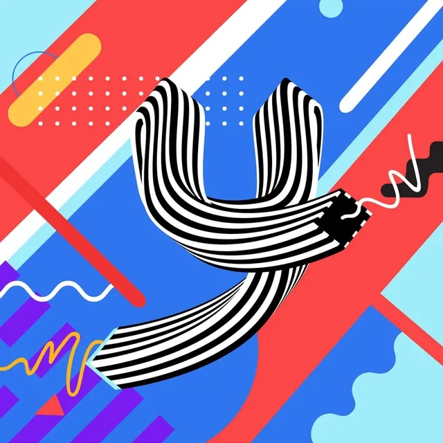 Playful striped mustache pop-art illustration, playful, geometric, vibrant