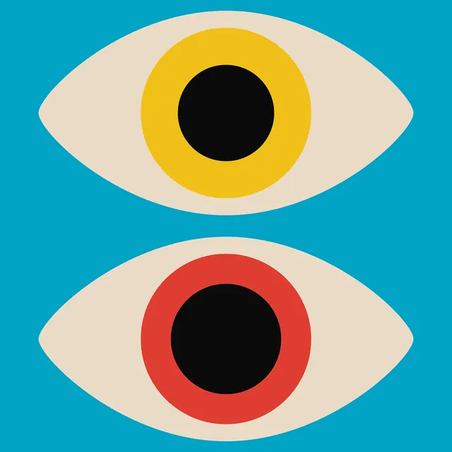 Stylized eyes illustration, dual iris, illustrated, geometric, vibrant