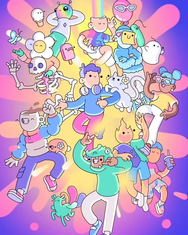 Doodles Character Ensemble, playful, vibrant