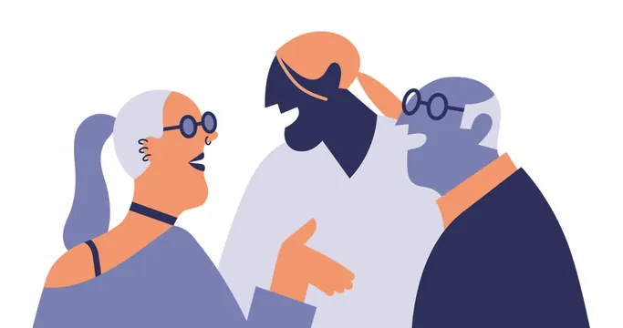Illustrated characters in flat style, illustrated, flat, vibrant