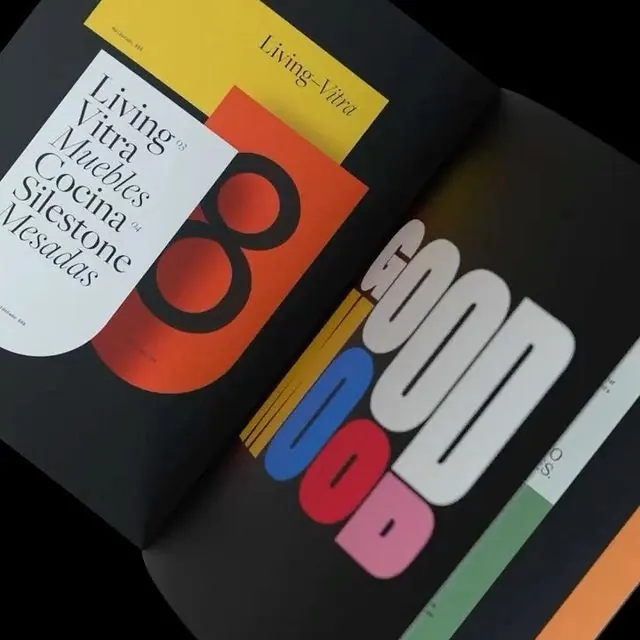 Magazine layout with curved geometric shapes, 3d-render, geometric, warm