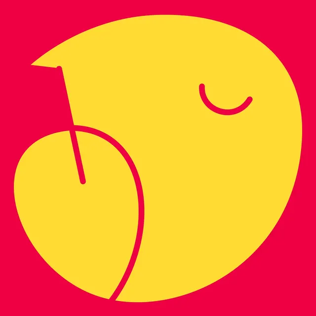 Yellow face abstract on magenta, flat, minimal, vibrant
