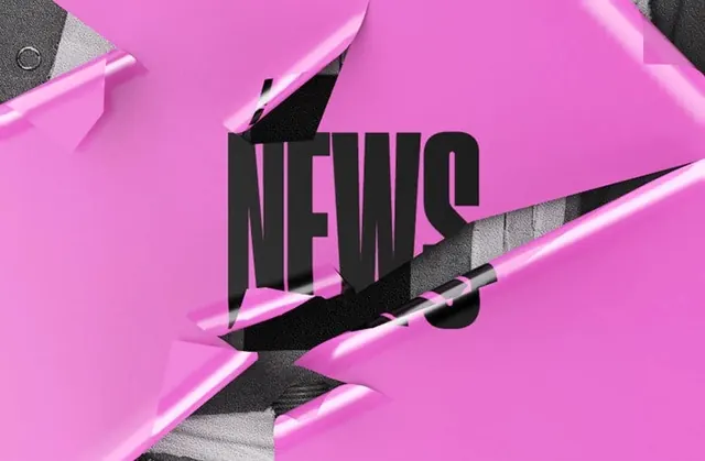 Bold neon NEWS collage with hot pink geometric shapes, playful, brutalist, vibrant