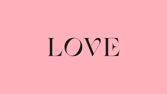 Pink background LOVE typography, minimal, playful, light