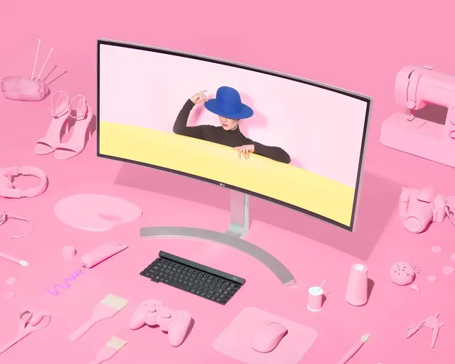 Pink Workspace Illustration, playful, flat, vibrant