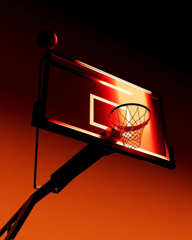 Neon basketball hoop illustration, illustrated, 3d-render, warm