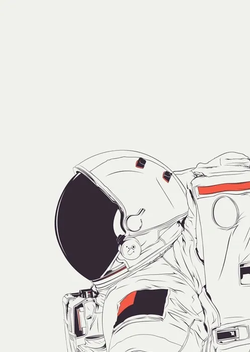 Astronaut illustration with accent red stripe, minimalist, line-art, light