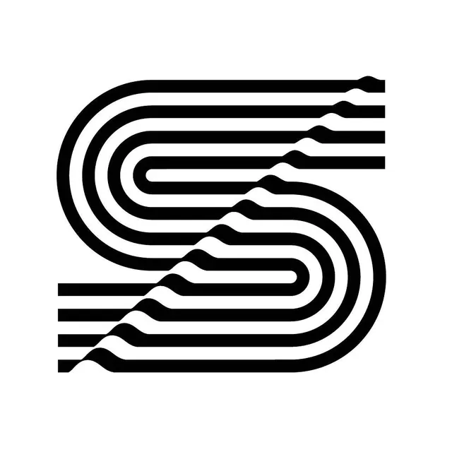 Striped letter S monogram with melting edge, line-art, minimal, light
