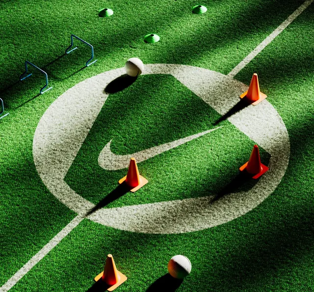 Soccer training field illustration with overhead view, illustrated, 3d-render, vibrant