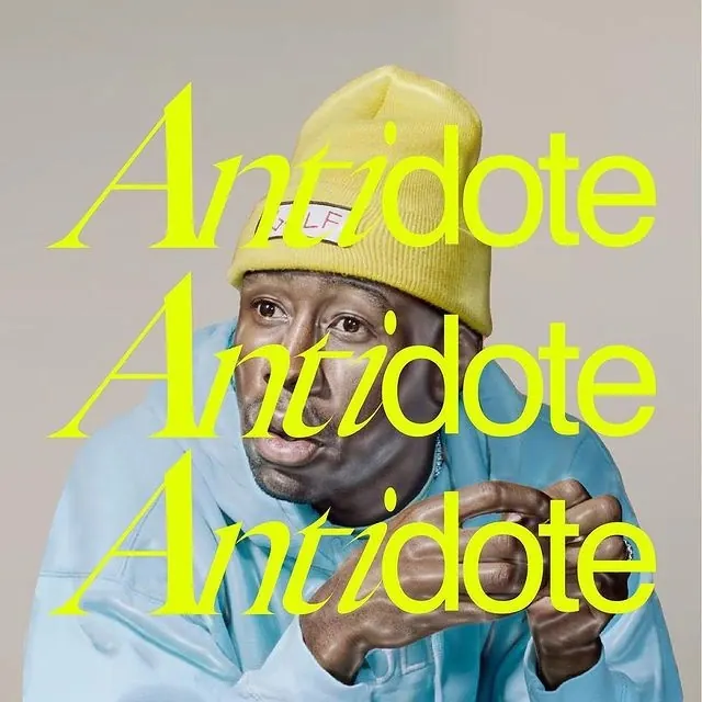 Portrait with neon yellow typography overlay, photographic, bold, cool