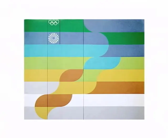 Olympic rings grid layout, geometric, editorial, vibrant