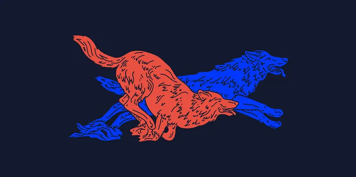 Animated animals with duotone style, illustrated, playful, dark