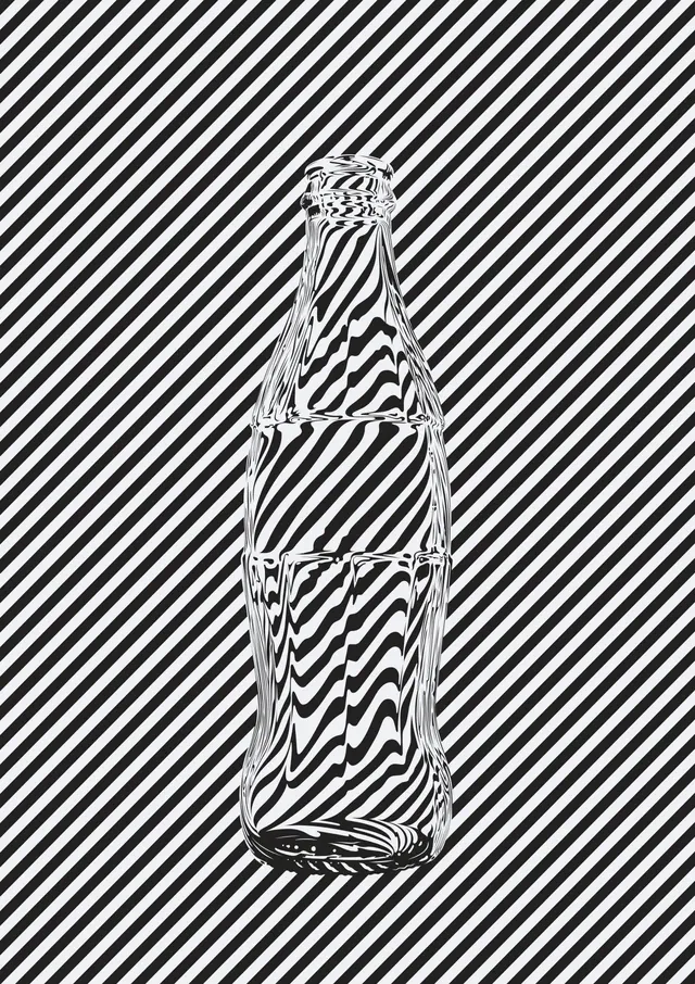 Coca-Cola bottle optical illusion with diagonal stripes, technical, geometric, dark