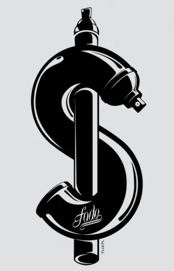 Dollar sign illustration with money bag, illustrated, flat, monochrome