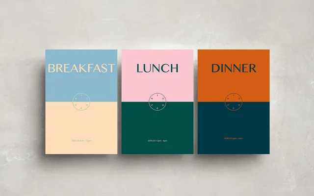 Breakfast, Lunch, Dinner Time Card Set, minimal, geometric, vibrant