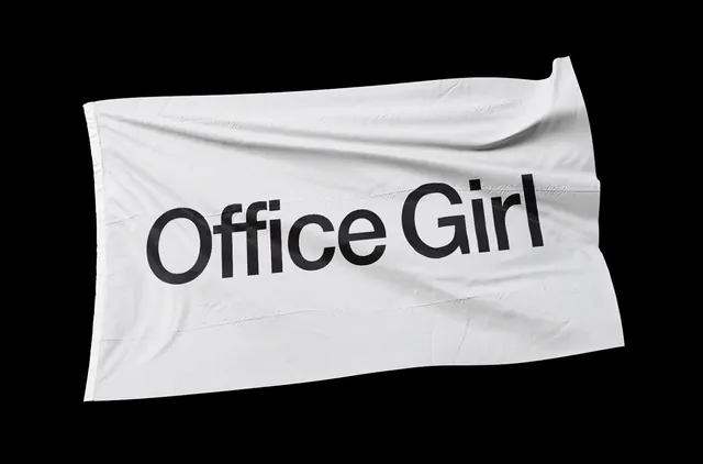 Office Girl waving white flag mockup, minimal, monochrome, monochrome